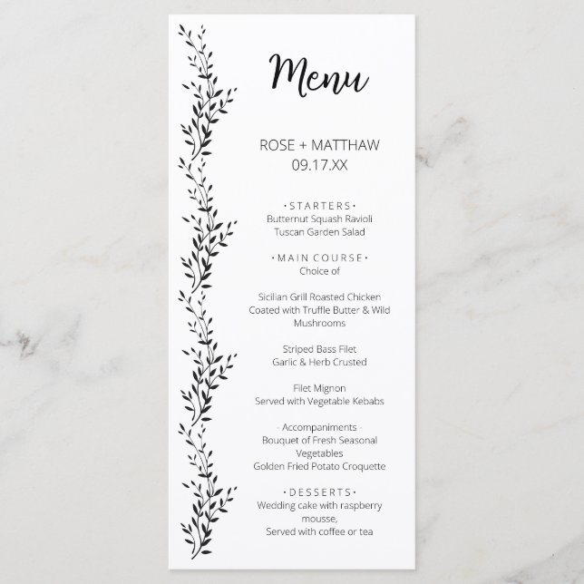 Menu Silhouette élégante des feuilles (Devant)