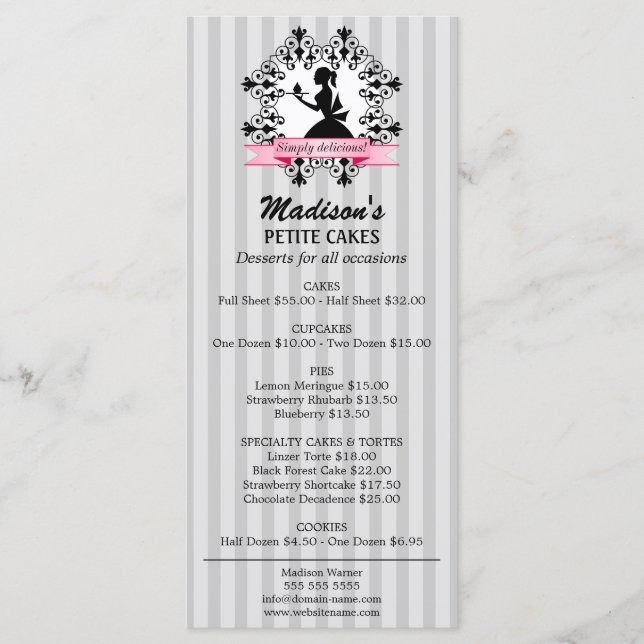 Menu Silhouette Lady Cupcake rose et argent (Devant)