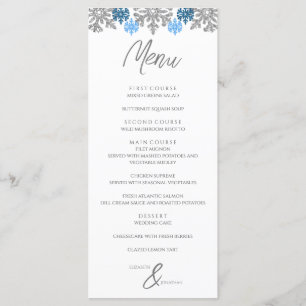 Menu Silver Blue Snowflakes Mariage d'hiver