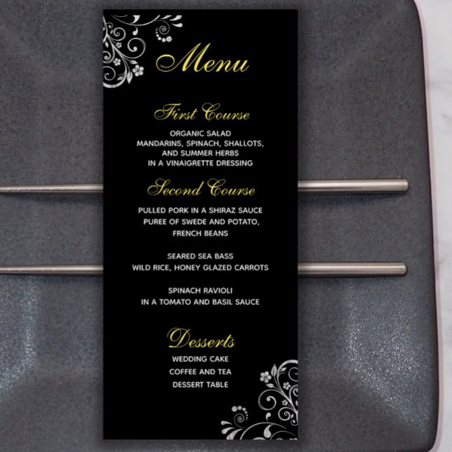 Menu Silver Gold élégant sur Mariage noir (Créateur téléchargé)