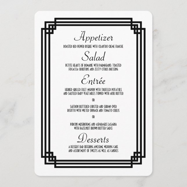 Menu simple blanc et noir Art déco Mariage (Devant)