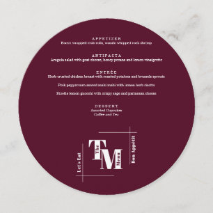 Menu Simple Bourgogne Moderne Chic Boho Mariage Merci