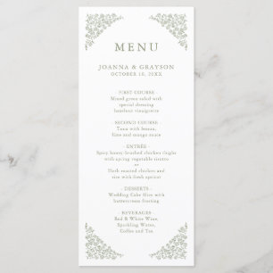 Menu Simple Delicate Floral Timeless Sage Mariage vert