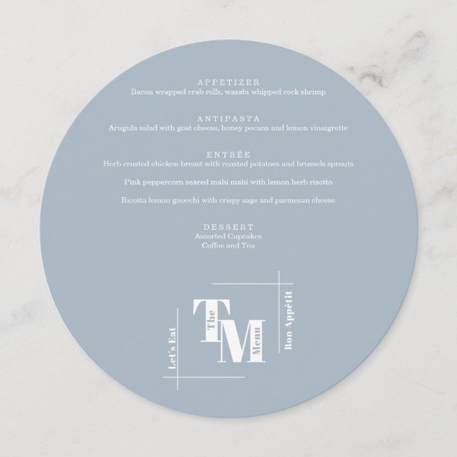 Menu Simple Dusty Bleu Moderne Chic Mariage Merci (Devant)