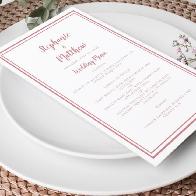 Menu simple Dusty Rose rose blanc Mariage Élégant (Créateur téléchargé)