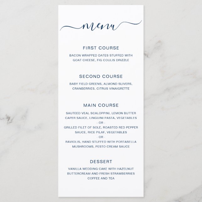 Menu Simple Elegant Mariage bleu marine (Devant)