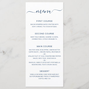 Menu Simple Elegant Mariage bleu marine