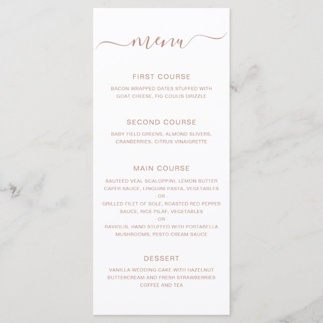 Menu Simple Élégant Mariage Or Rose (Devant)