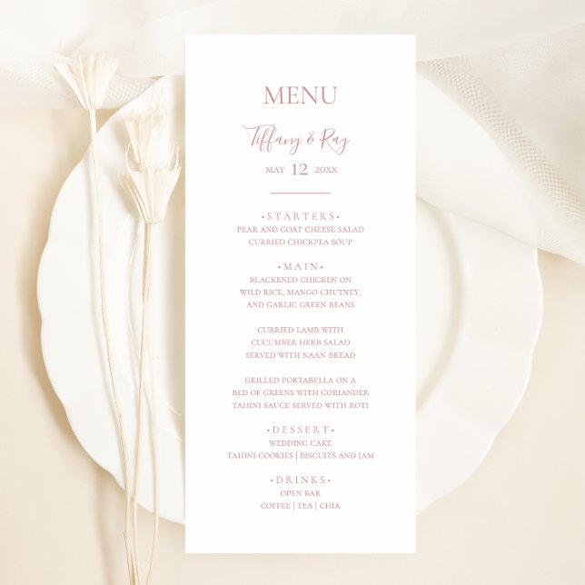 Menu Simple Elegant Rose Gold Mariage Dinner Menu (Créateur téléchargé)