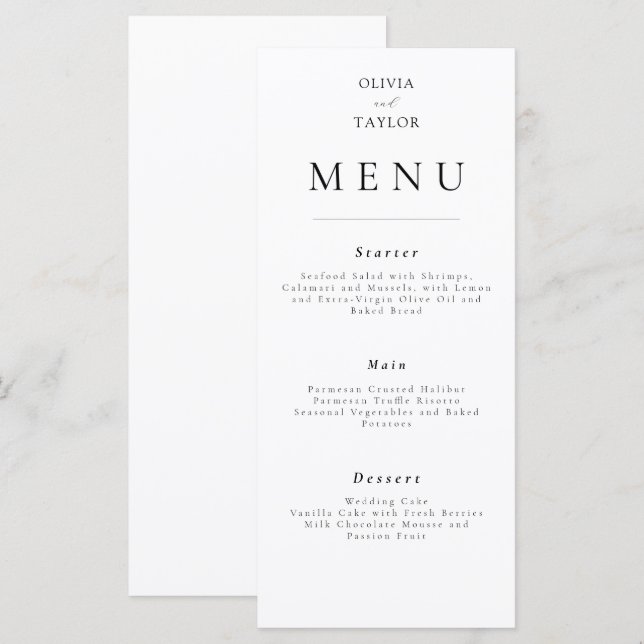 Menu Simple Elegant Wedding/Event (Devant / Derrière)
