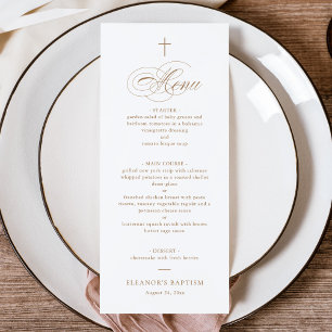 Menu Simple élégante Croix d'or Calligraphie Baptême