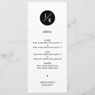 Menu simple en cercle monochrome mariage