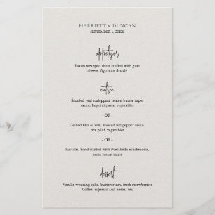 Menu simple et élégant, Mariage neutre et beige