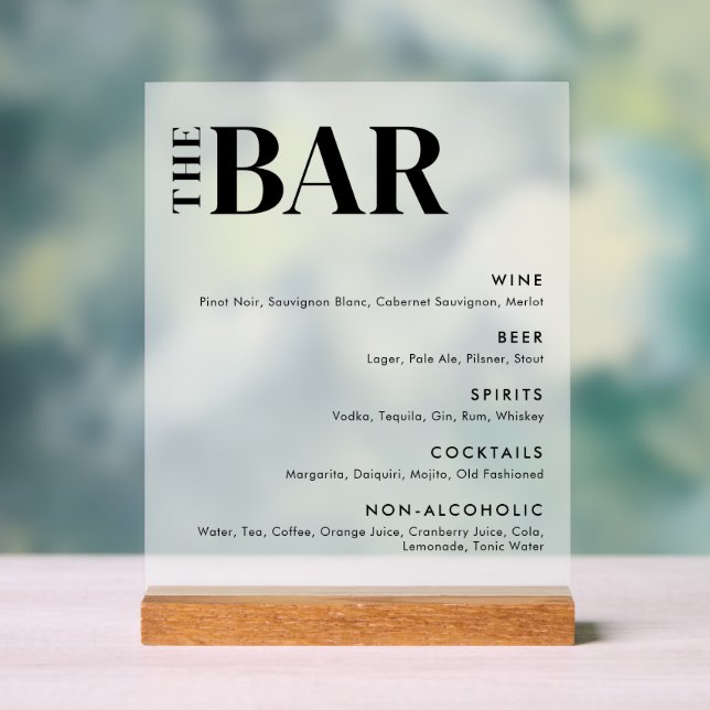 Menu simple et moderne de la barre Mariage (Neutre)