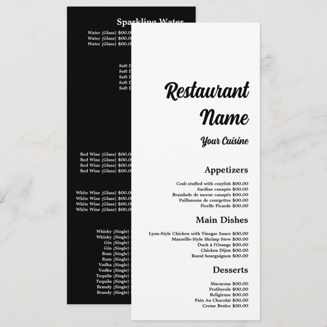 Menu Simple et Moderne, Restaurant Slimline (Devant / Derrière)