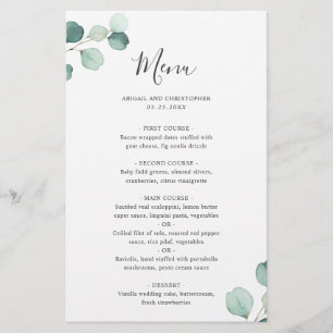 Menu simple Eucalyptus Rustic Mariage