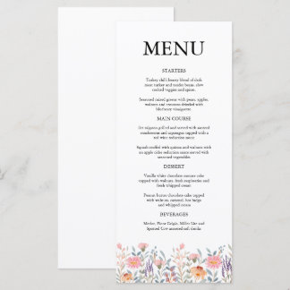 Menu Simple Fête de Bébé Jardin Floral Aquarelle