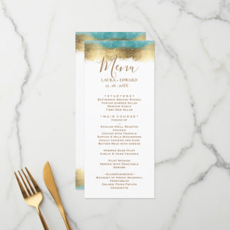 Menu Simple feuillet d'or et bordure bleu aqua minimali