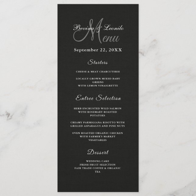 Menu Simple mais élégant : Linge noir avec Monogramme M (Devant)