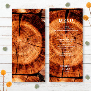 Menu Simple Mariage en tranche de bois rustique