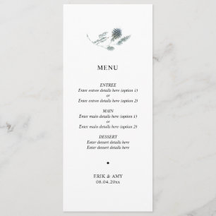 Menu simple Mariage floral de chardon bleu