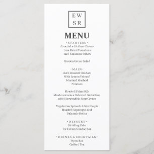 Menu simple Mariage Monogramme blanc et gris