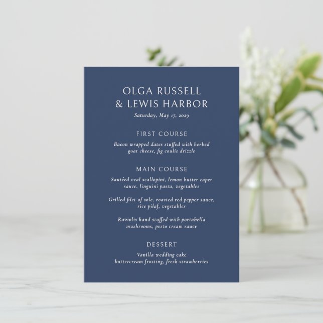 Menu Simple mariage naval et crème moderne (Debout devant)