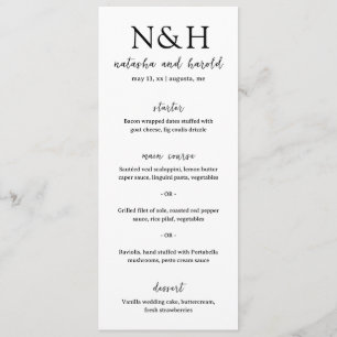 Menu Simple minima gras Monogramme moderne Mariage