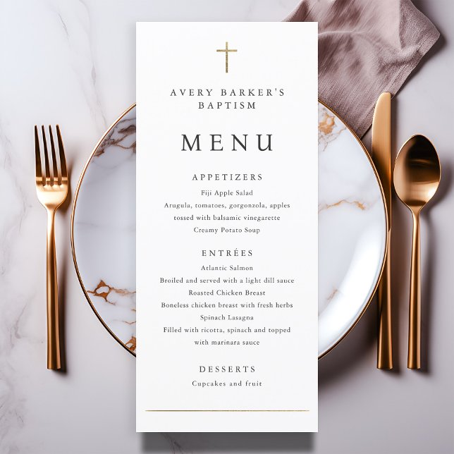 Menu Simple Minimal Gold Cross Baptism (Simple Minimalist Gold Cross Baptism Menu.)