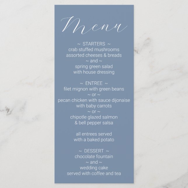 Menu simple minimaliste Dusty Blue Mariage (Devant)