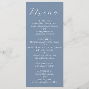 Menu simple minimaliste Dusty Blue Mariage
