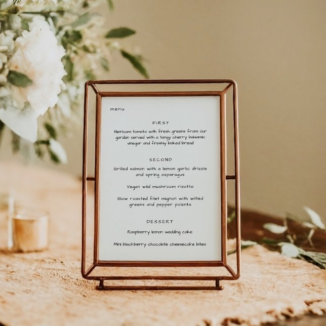 Menu Simple minimaliste écrit à la main Mariage noir bl (Créateur téléchargé)