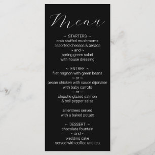 Menu Simple minimaliste Mariage noir blanc