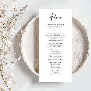 Menu Simple minimaliste Mariage noir et blanc