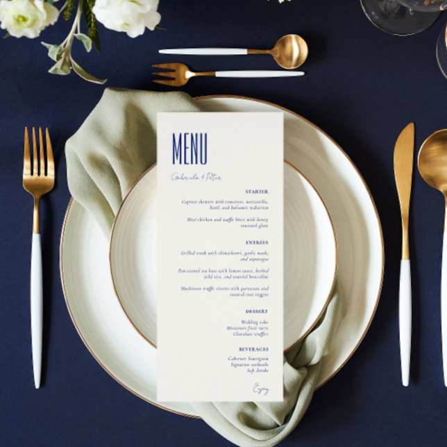 Menu Simple minimaliste Marine bleu Mariage moderne (Créateur téléchargé)