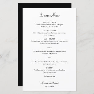 Menu simple minimaliste moderne Mariage