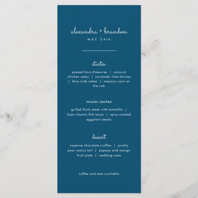 Menu Simple Navy Blue Mariage (Devant)