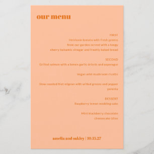 Menu Simple Peach Orange Simple Custom Wedding