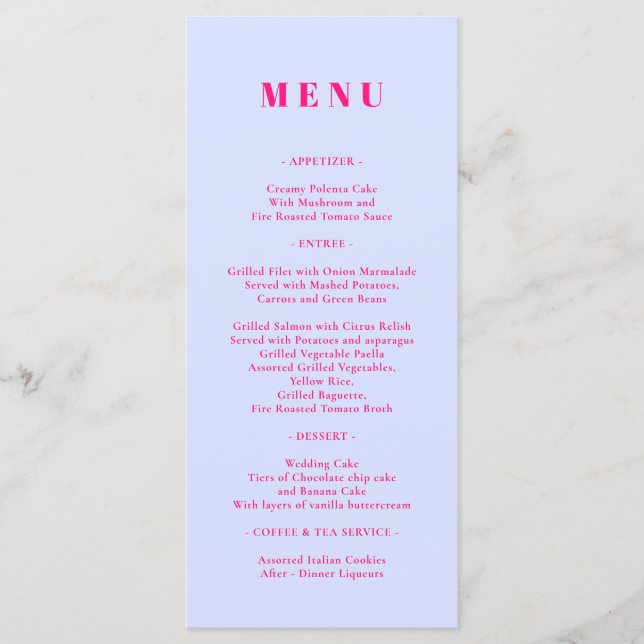 Menu Simple Rose Lilac (Devant)