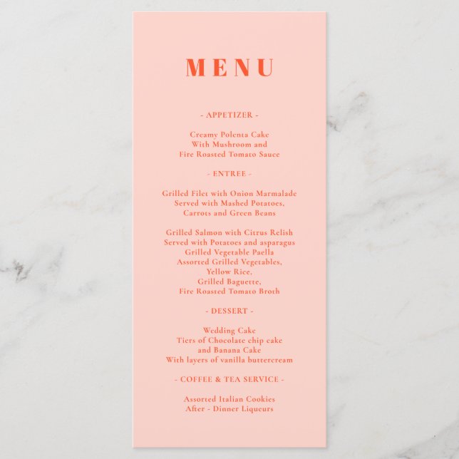 Menu Simple Rose Orange (Devant)