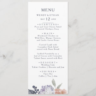 Menu Simple Rustique Floral Mariage Diner Menu
