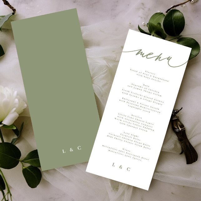 Menu Simple Sage Vert et blanc Modernité Calligraphie (Créateur téléchargé)