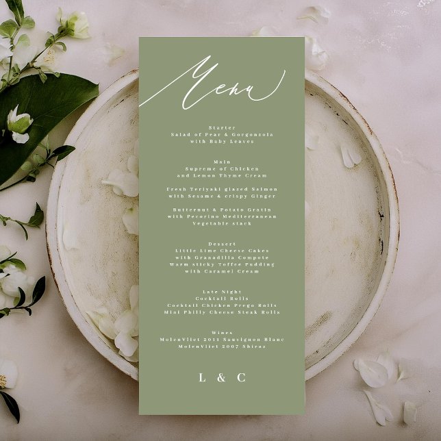 Menu Simple Sage Vert et blanc Modernité Calligraphie (Créateur téléchargé)