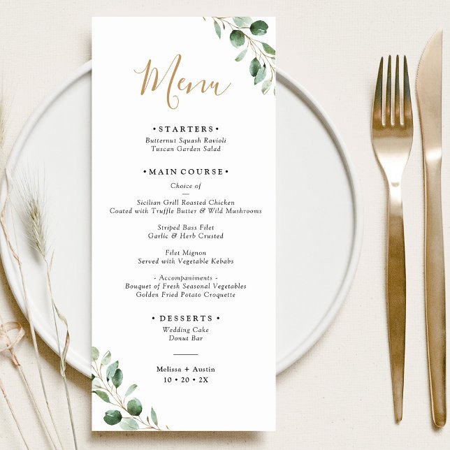 Menu Simple verdure Eucalyptus Mariage élégant (Créateur téléchargé)