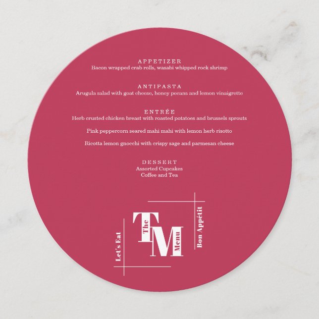 Menu Simple Viva Magenta Moderne Chic Merci Mariage (Devant)