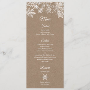 Menu Snowflakes blanc & Kraft Élégant Noël d'hiver