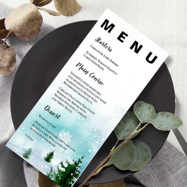 Menu Snowflakes Frosty Fête de Mariage d'hiver (Frosty Snowy Snowflakes Winter Wedding Party Menu)