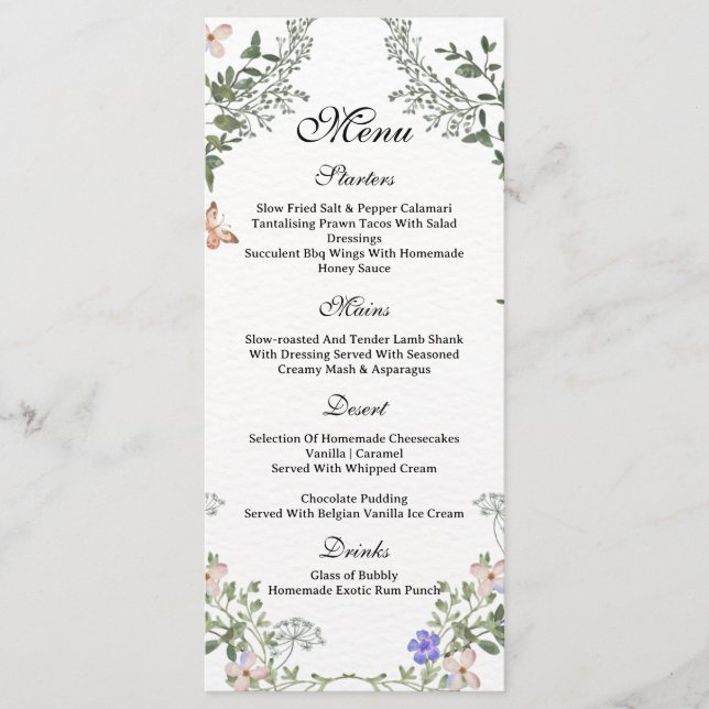 Menu Soft Green Boho Genre Neutre Baby shower Floral (Devant)