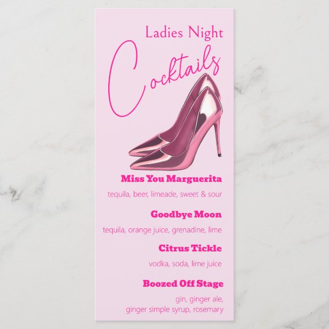 Menu Soirée Cocktail Dames Stilettos Rose (Devant)
