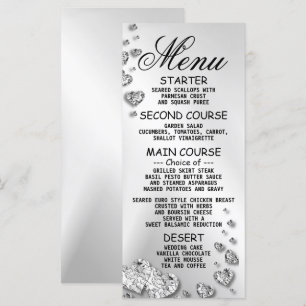 Menu Soirée de mariage Coeurs d'argent Grey Dîner éléga